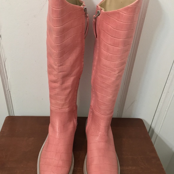 Sam Edelman Fable Cedarwood Croc Leather block Heel Rounded Toe Knee High Boots - Picture 6 of 11